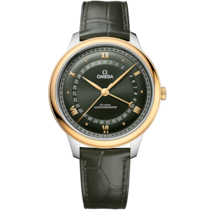Green dial watch on Steel - yellow gold case with Alligator bracelet - De Ville Prestige 42 mm, steel - yellow gold on alligator - 43423422210001